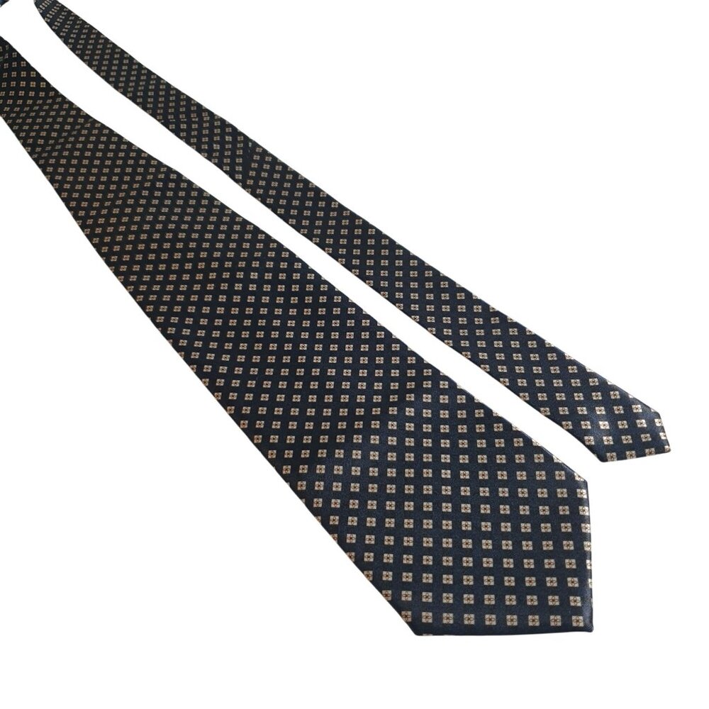 Vintage Fuliwang Mens Geometric Patterned Necktie Shiny Blue Yellow Designer